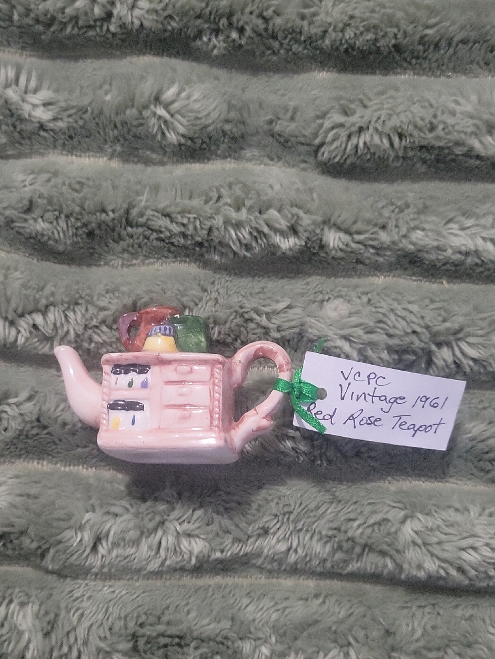 Pink Ceramic Novelty Teapot Figurine with Accents